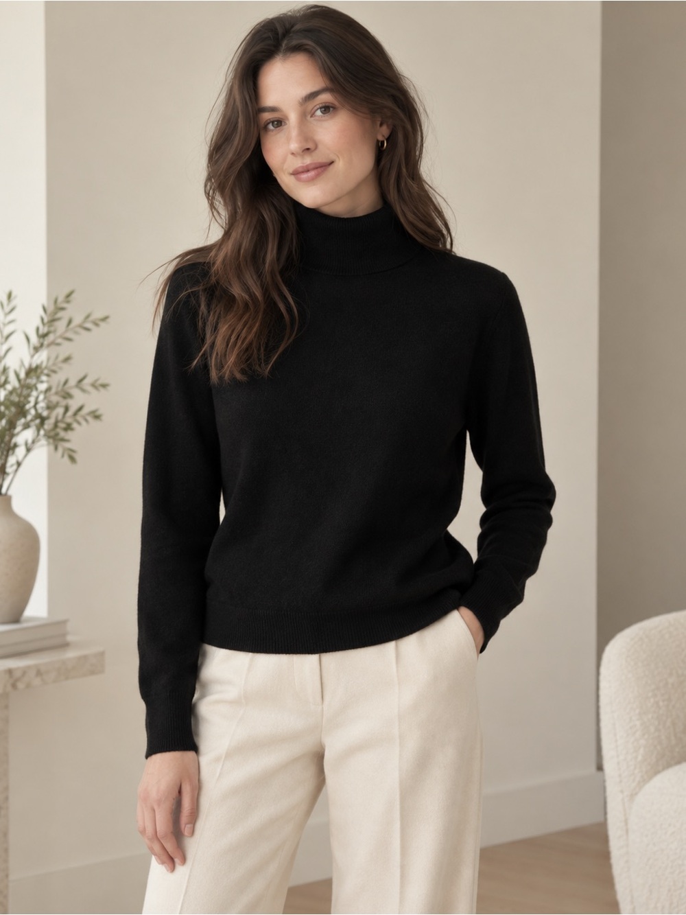 Apt. 9 100% Cashmere Black Turtleneck Sweater Women’s Size Large